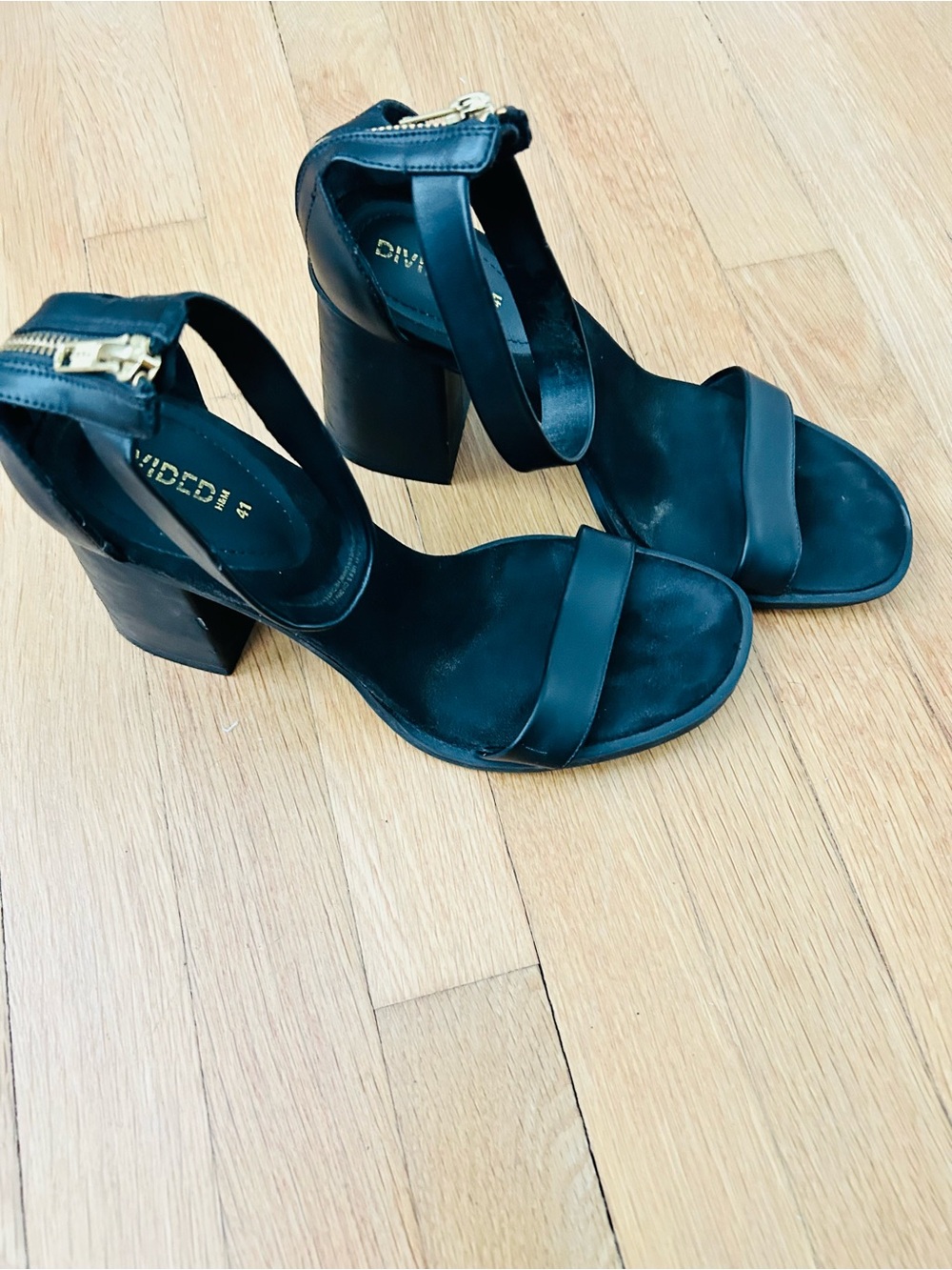Divided Black Ankle-Strap Block Heel Sandals